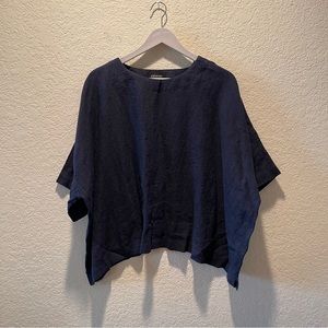 Eskandar 100% linen blue chambray look oversized boxy fit lagen look pullover